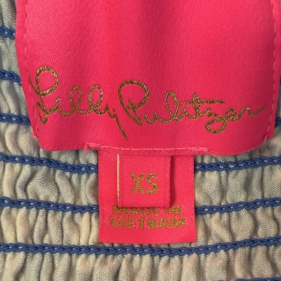 Lilly Pulitzer Riviera Smocked Romper Womens XS Blue Tang Skort Tie Straps Beach - Picture 3 of 13